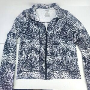 Danskin Women XL Black White Abstract Print Full Zip Active Track Stretch Jacket